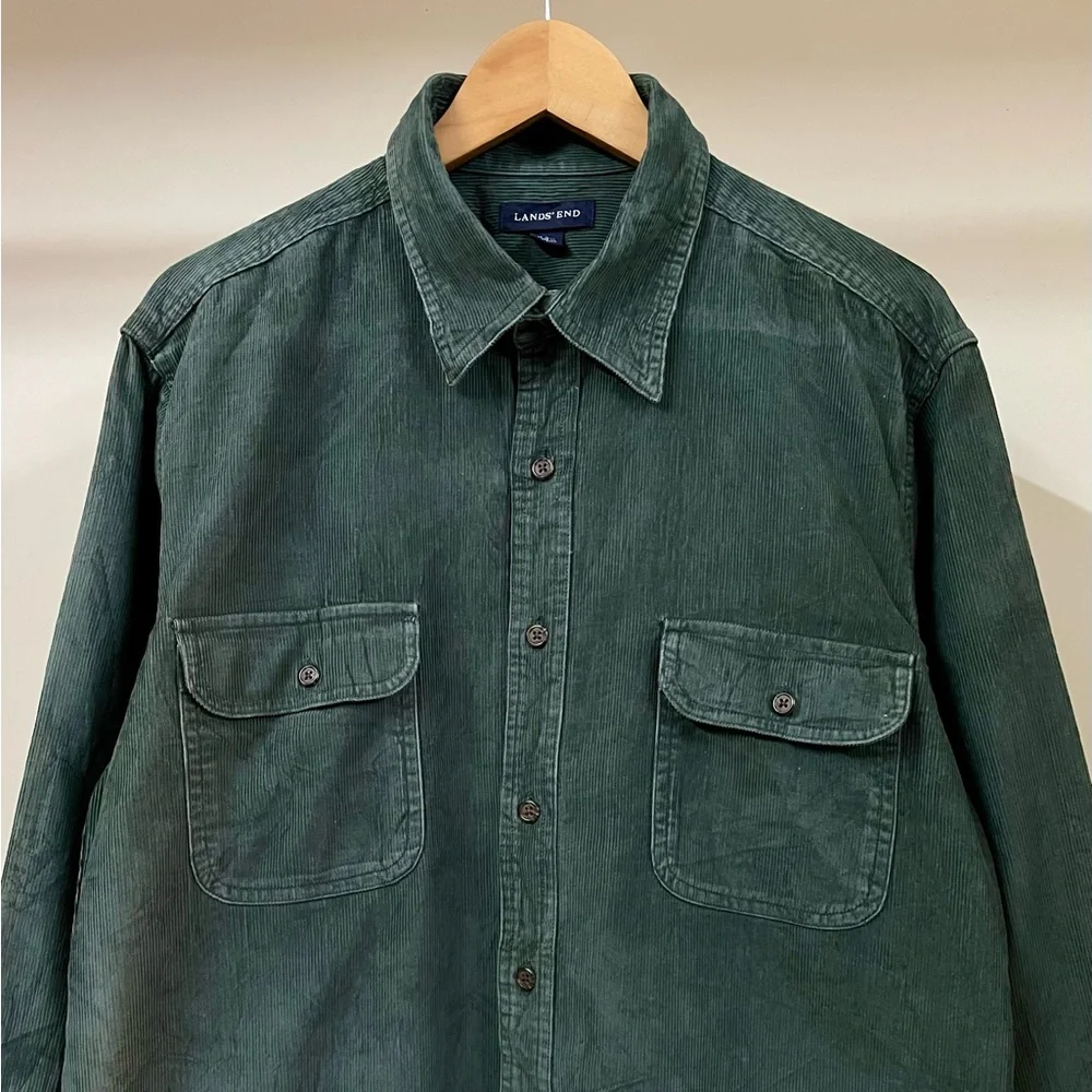 LAND’S END AUTHENTIC DARK GREEN CORDUROY CASUAL SHIRT FOR MEN’S & WOMEN’S - Picture 3 of 7